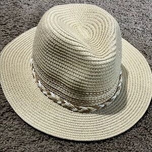 Anthropologie Tan and White Wide-Brim Hat